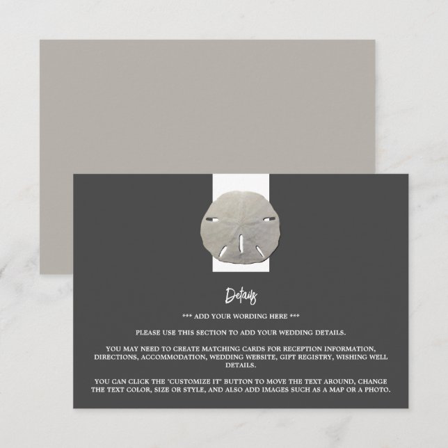 Cartão De Informações Dólar de Areia Solitária - Cinzas de carvão - Deta (Frente/Verso)