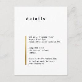 Cartão De Informações Dourada faixa. Detalhes do casamento simples e ele