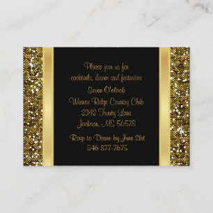 Cartão De Informações Dourada Glitter Confetti e Elegância Negra