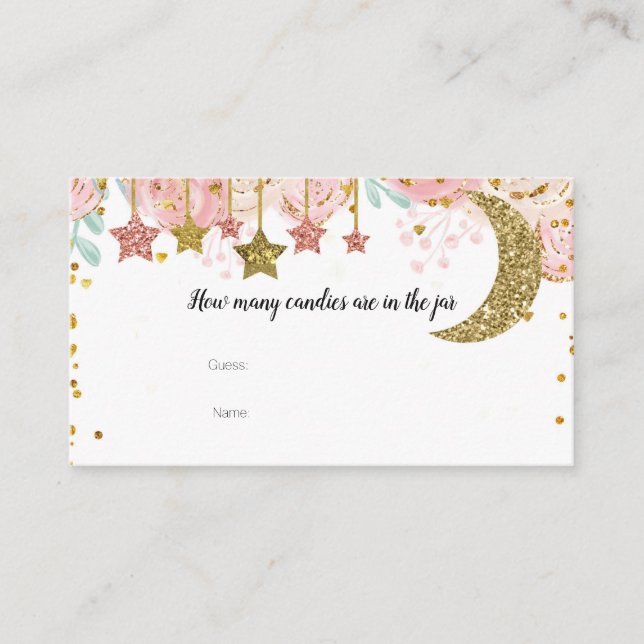 Cartão De Informações Dourada reviravolta quantos doces na placa jar (Frente)