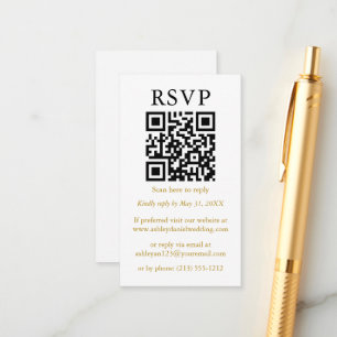 Cartão De Informações Dourada RSVP de QR Simples Minimalista de Casament