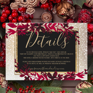 Cartão De Informações dourada tipografia folha vermelha neve inverno