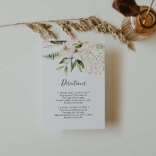 Cartão De Informações Douradas Direções de Casamento Floral de Folhage