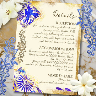 Cartão De Informações Dourado Azul Barroco Mexicano Beija-flor Casamento