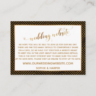 Cartão De Informações Dourado Diamantes Corações Script Site de Casament