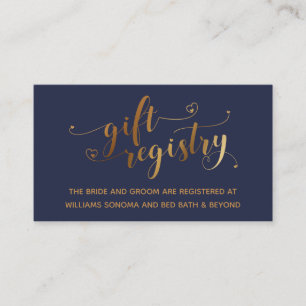 Cartão De Informações Dourado Elegant Hearts Script Marinho Blue Gift Re