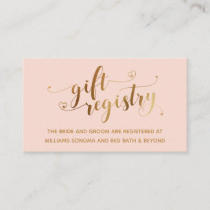 Cartão De Informações Dourado Elegant Hearts Script, Registro de Present