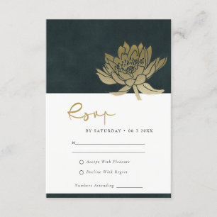 CARTÃO DE INFORMAÇÕES DOURADO EMERALD GREEN LOTUS FLORAL WEDDING RSVP