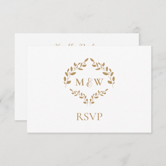 Cartão De Informações Dourado Monograma RSVP no website de casamento QR (Frente/Verso)