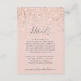 Cartão De Informações Dourado rosa brilho blush detalhes de casamento ci
