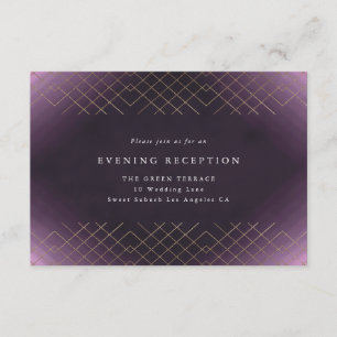 Cartão De Informações Dourado Roxo Elegância Diamante Geo Deco Casamento
