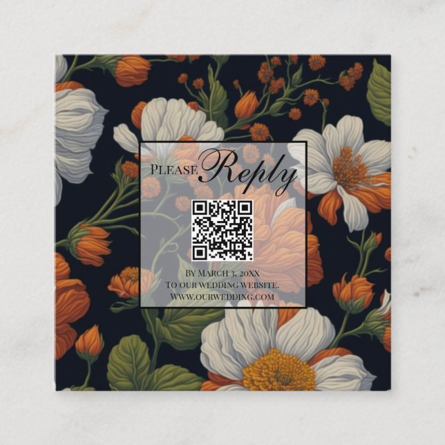 Cartão De Informações Dramatic Orange White elegant florals, código QR (Frente)