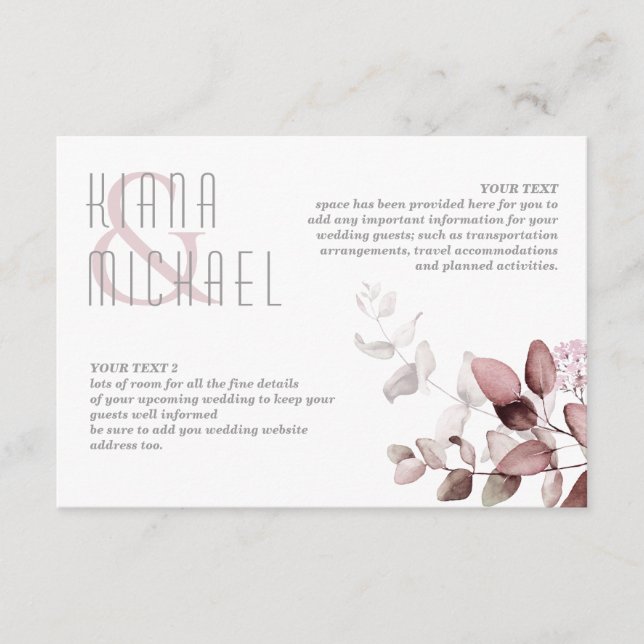 Cartão De Informações Dreamy Foliage Wedding Details Burgundy ID817 (Frente)