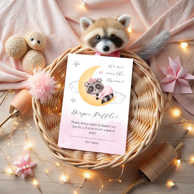 Cartão De Informações Dreamy Over the Moon Raccoon Girl Encl (Dreamy Over the Moon Raccoon Girl Baby Shower Encl Enclosure Card)
