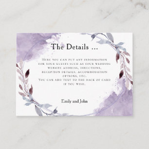 Cartão De Informações Dreamy Purple Deixa Aquarela Detalhes do Casamento