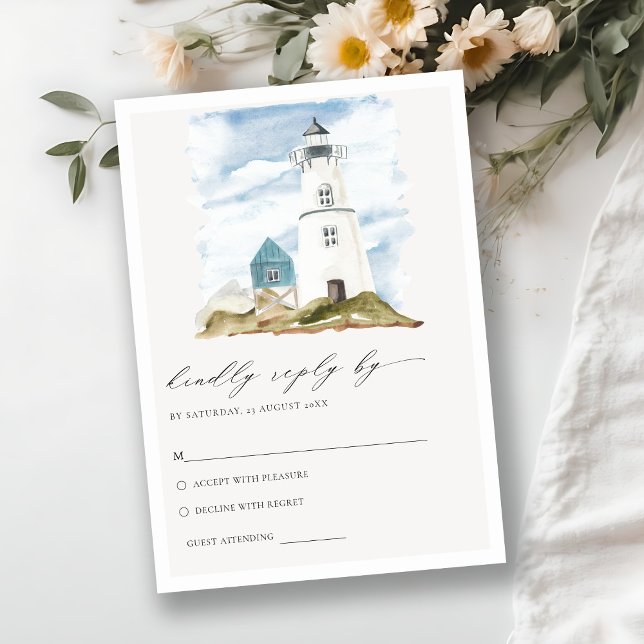Cartão De Informações Dusky Aqua Lighthouse Mountain Weding RSVP (Criador carregado)