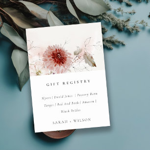 Cartão De Informações Dusky Fall Marsala Floral Wedding Gift Registry