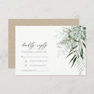 Cartão De Informações Dusky Green Leafy Fern Succulent Wedding RSVP
