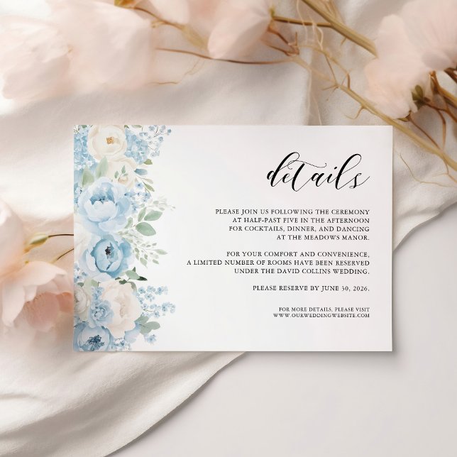 Cartão De Informações Dusty Blue Boho Floral Wedding Details (Criador carregado)