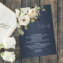 Cartão De Informações Dusty Blue Boho Rosas Detalhes do Casamento