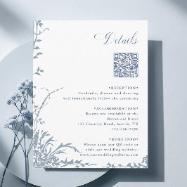 Cartão De Informações Dusty Blue Botanical Wedding QR Code Details