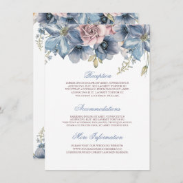 Cartão De Informações Dusty Blue e Mauve Watercolor Casamento Floral