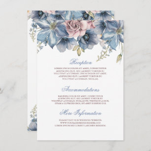 Cartão De Informações Dusty Blue e Mauve Watercolor Casamento Floral