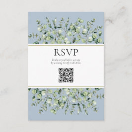 Cartão De Informações Dusty Blue Eucalyptus Código QR Casamento RSVP