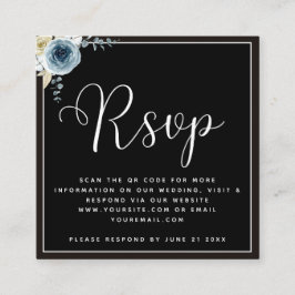 Cartão De Informações Dusty Blue Floral Black White Casamento RSVP Códig