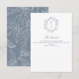 Cartão De Informações Dusty Blue Floral Crest Monograma Casamento