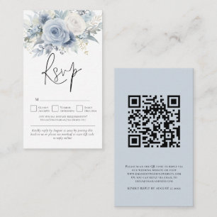 Cartão De Informações Dusty Blue Florals Código QR Casamento RSVP