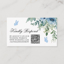 Cartão De Informações Dusty Blue Flowers Wedding QR Code RSVP