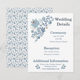 Cartão De Informações Dusty Blue Folk Floral Wedding Details