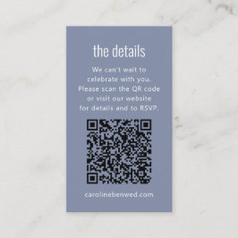 Cartão De Informações Dusty Blue Gray Modern Minimal Wedding Details QR 