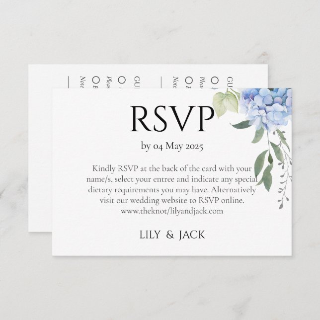 Cartão De Informações Dusty Blue Hydrangea Weding RSVP (Frente/Verso)