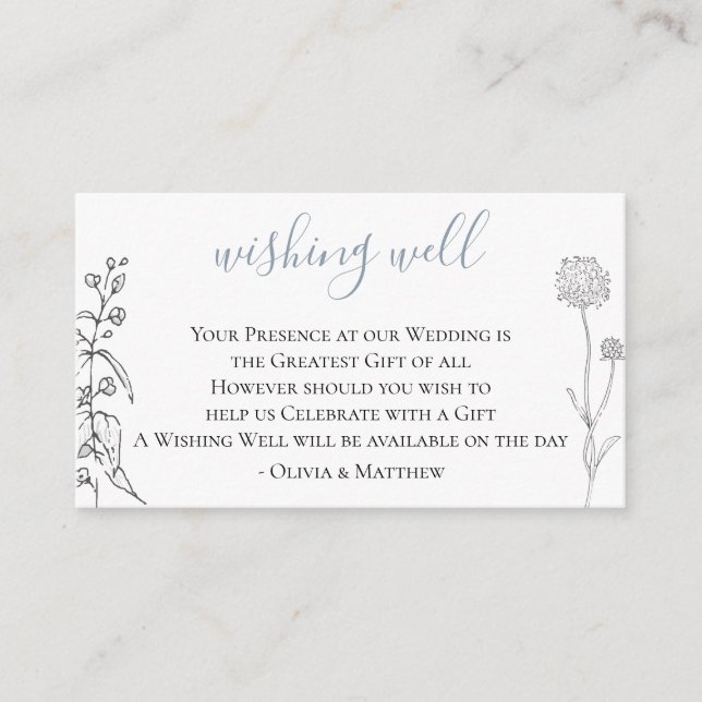 Cartão De Informações Dusty Blue Meadow Weding Wishing well (Frente)