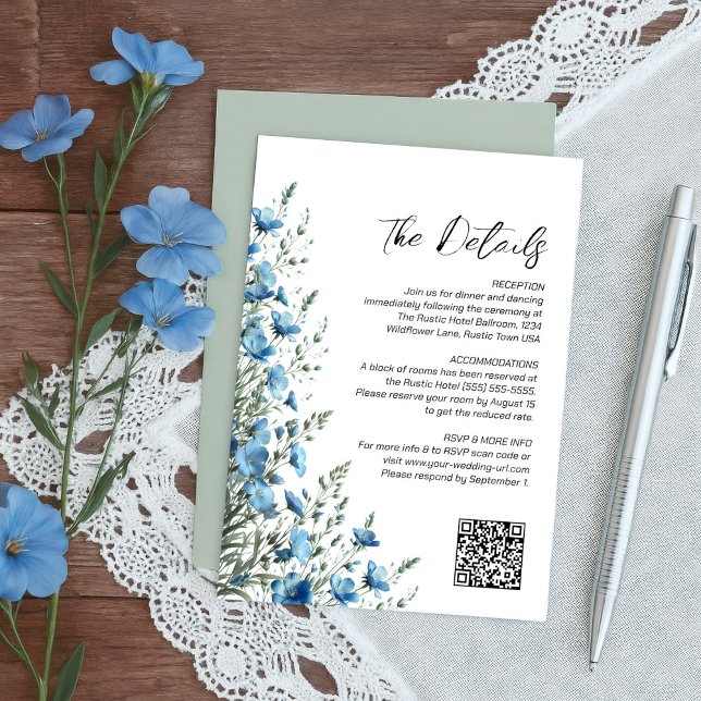 Cartão De Informações Dusty Blue & Sage Boho Wildflowers QR Code Details (Criador carregado)