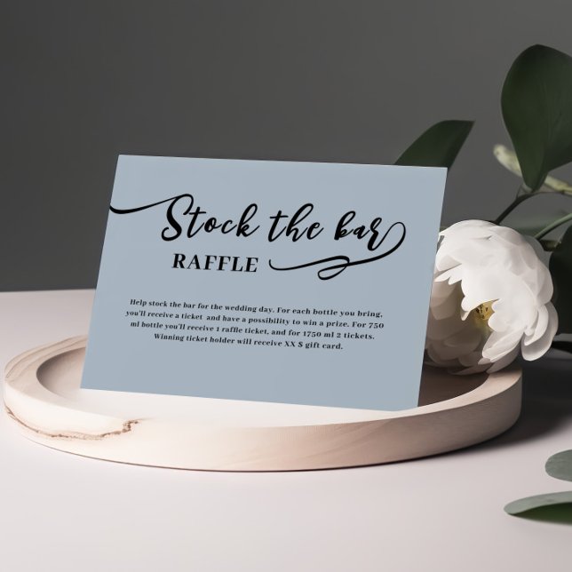 Cartão De Informações Dusty Blue Script Abasteça o bar Chá de Noiva  (Criador carregado)