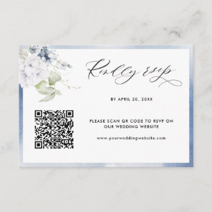 Cartão De Informações Dusty Blue Watercolor, Floral Casamento QR Code RS