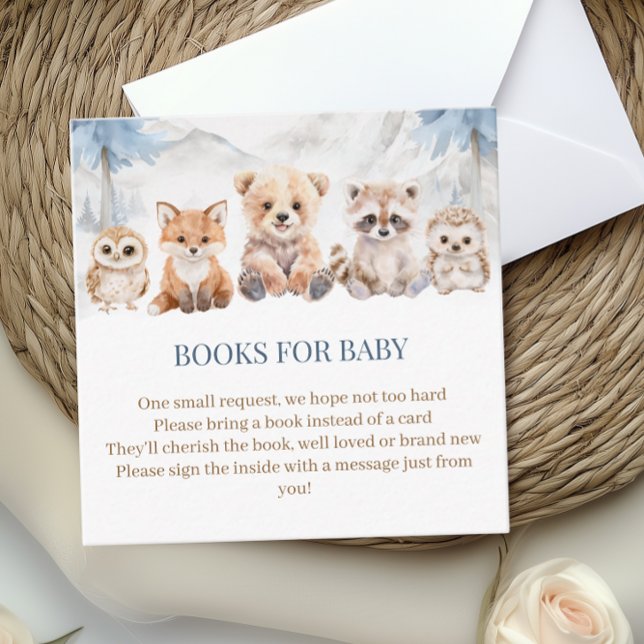 Cartão De Informações Dusty Blue Woodland Books for Baby Shower Insert (Criador carregado)