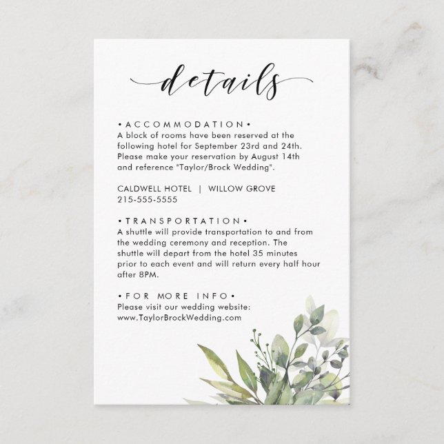 Cartão De Informações Dusty Green Eucalytus (Frente)