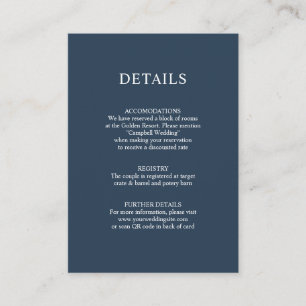 Cartão De Informações Dusty Marinho azul QR code DETALHES DE Casamento