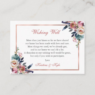 Cartão De Informações Dusty Pink Blue Floral Weding Wishing well