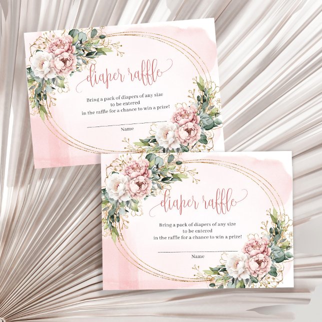 Cartão De Informações Dusty Pink Flowers Eucalyptus Baby Girl Raffle Car (Dusty Pink Flowers Eucalyptus Baby Girl Raffle Card)