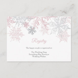 Cartão De Informações Dusty Pink & Silver Snowflakes Registro de Casamen