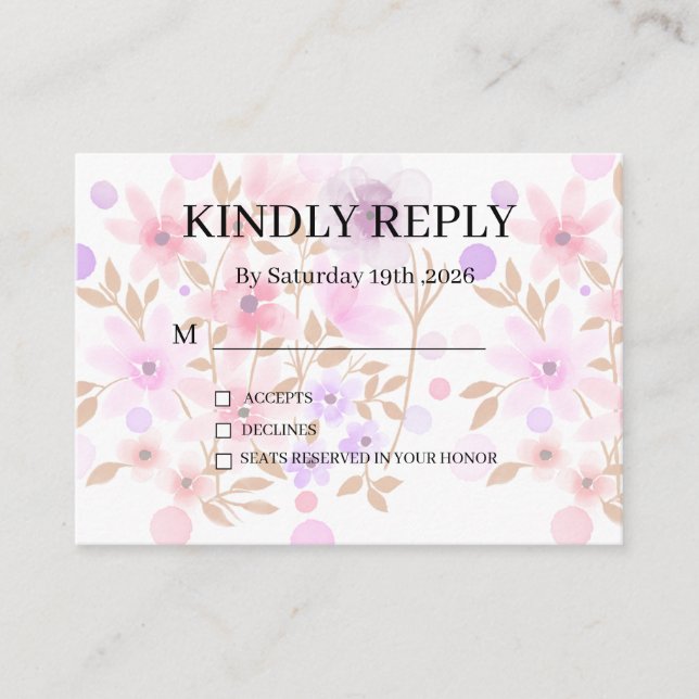 Cartão De Informações Dusty Purple Silver Gray Floral Rustic RSVP Card (Frente)