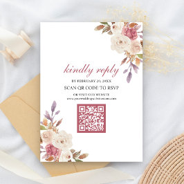 Cartão De Informações Dusty Rosa cor-de-rosa Código QR Floral Casamento 