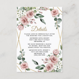 Cartão De Informações Dusty Rosa Rosa e Dourado Casamento Verde Floral