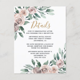 Cartão De Informações Dusty Rosa rosa Mauve Dourado Greenery Casamento F