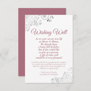 Cartão De Informações Dusty Rosa Silver White Weding Wishing Poem